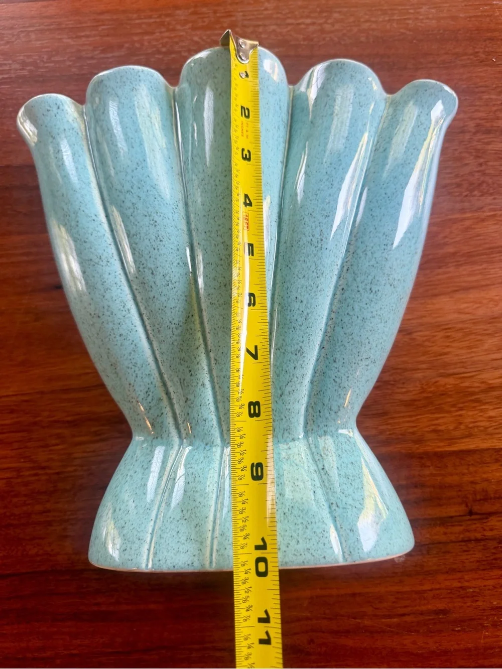 Vintage Red Wing USA Turquoise Speckled Art Pottery Vase #416-10 Mid Century Mod